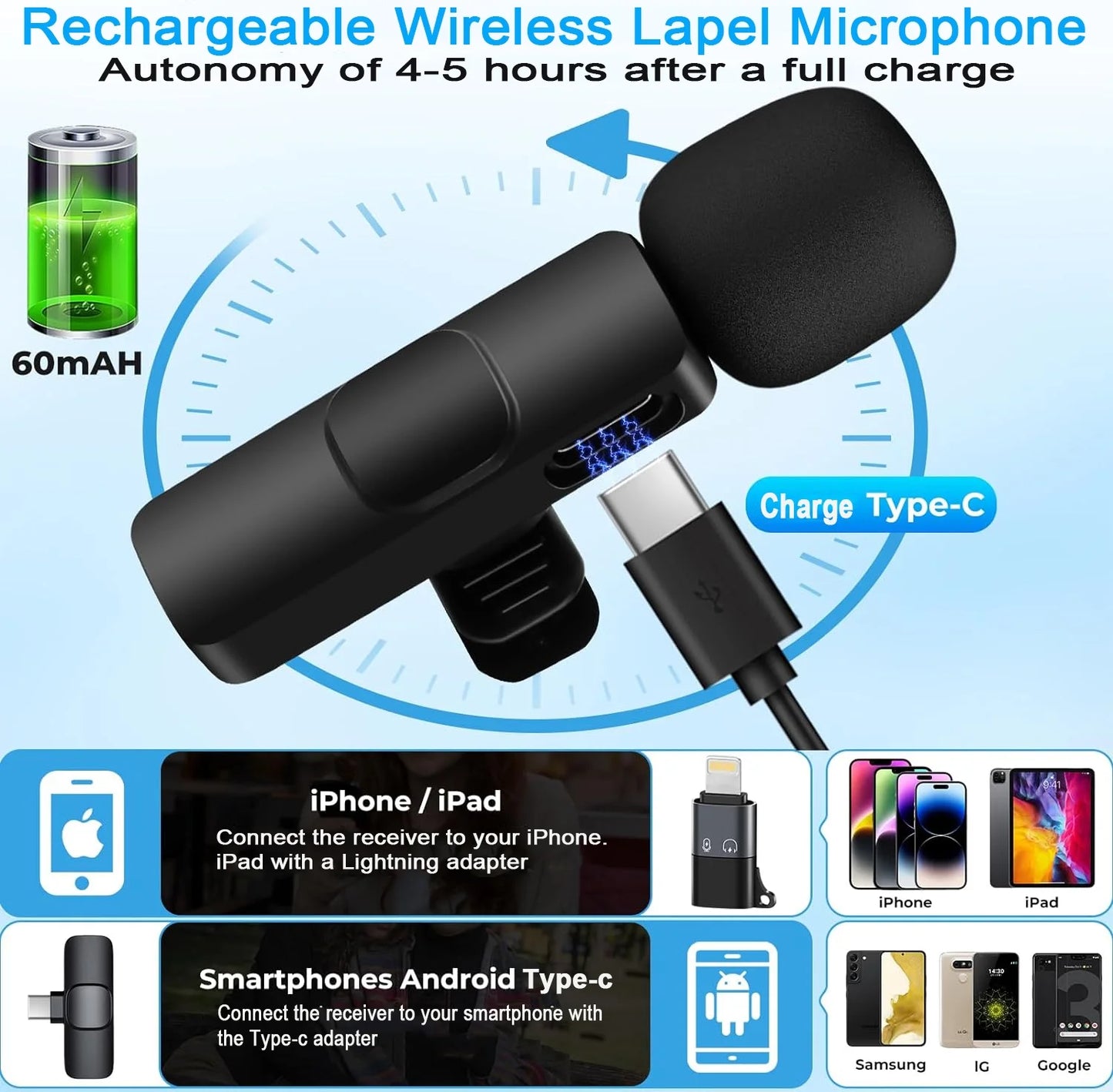 TikTok Wireless Lavalier Microphone for Iphone/Android/Ipad/Laptop,