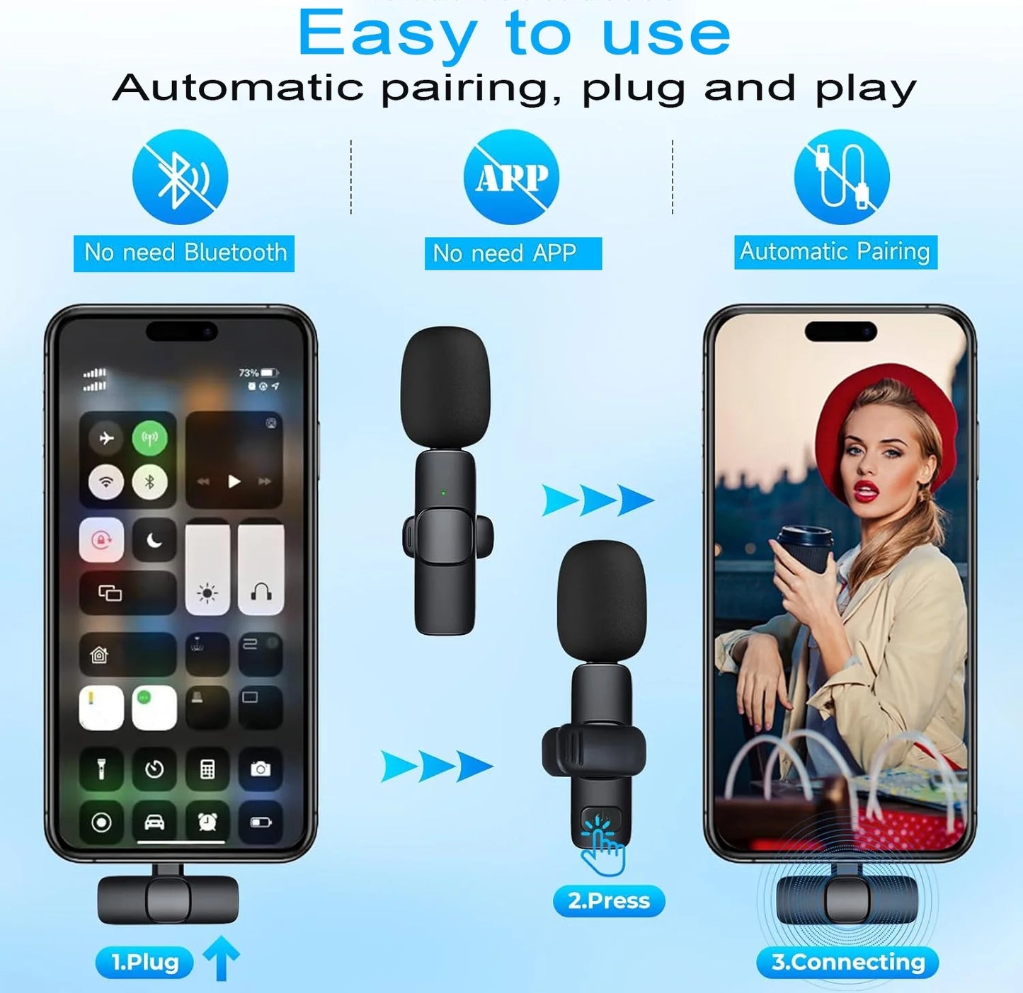 TikTok Wireless Lavalier Microphone for Iphone/Android/Ipad/Laptop,